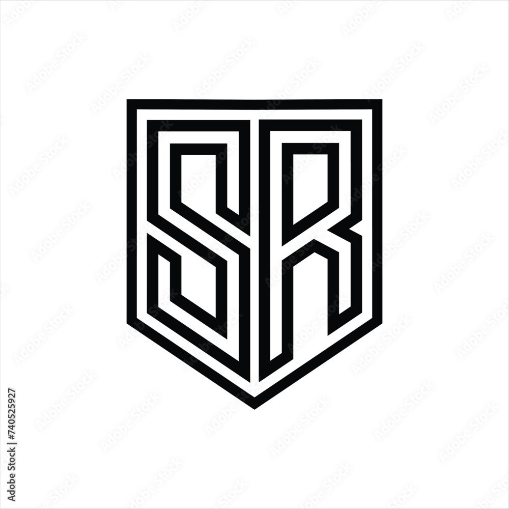 SR Letter Logo monogram shield geometric line inside shield isolated style design SR Letter Logo monogram shield geometric line inside shield isolated style design