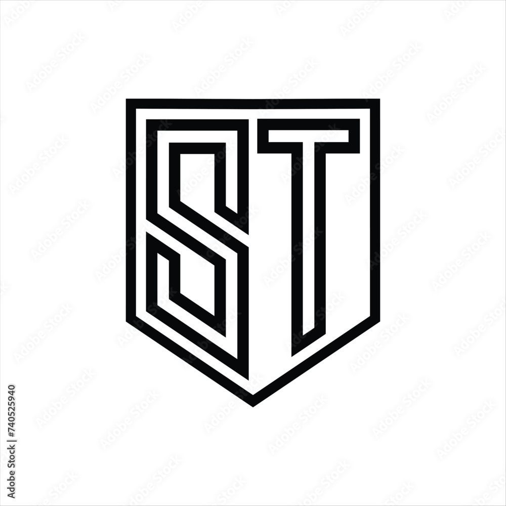 ST Letter Logo monogram shield geometric line inside shield isolated style design ST Letter Logo monogram shield geometric line inside shield isolated style design