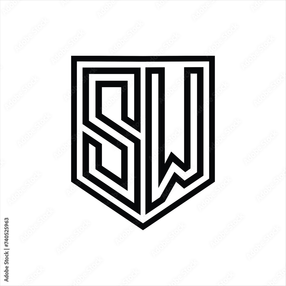 SW Letter Logo monogram shield geometric line inside shield isolated style design SW Letter Logo monogram shield geometric line inside shield isolated style design