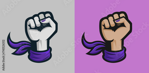 Female Raised Fist with Purple Kerchief Scarf Cloth vector illustration