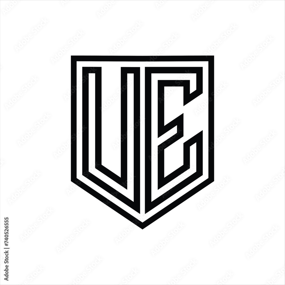 UE Letter Logo monogram shield geometric line inside shield isolated style design