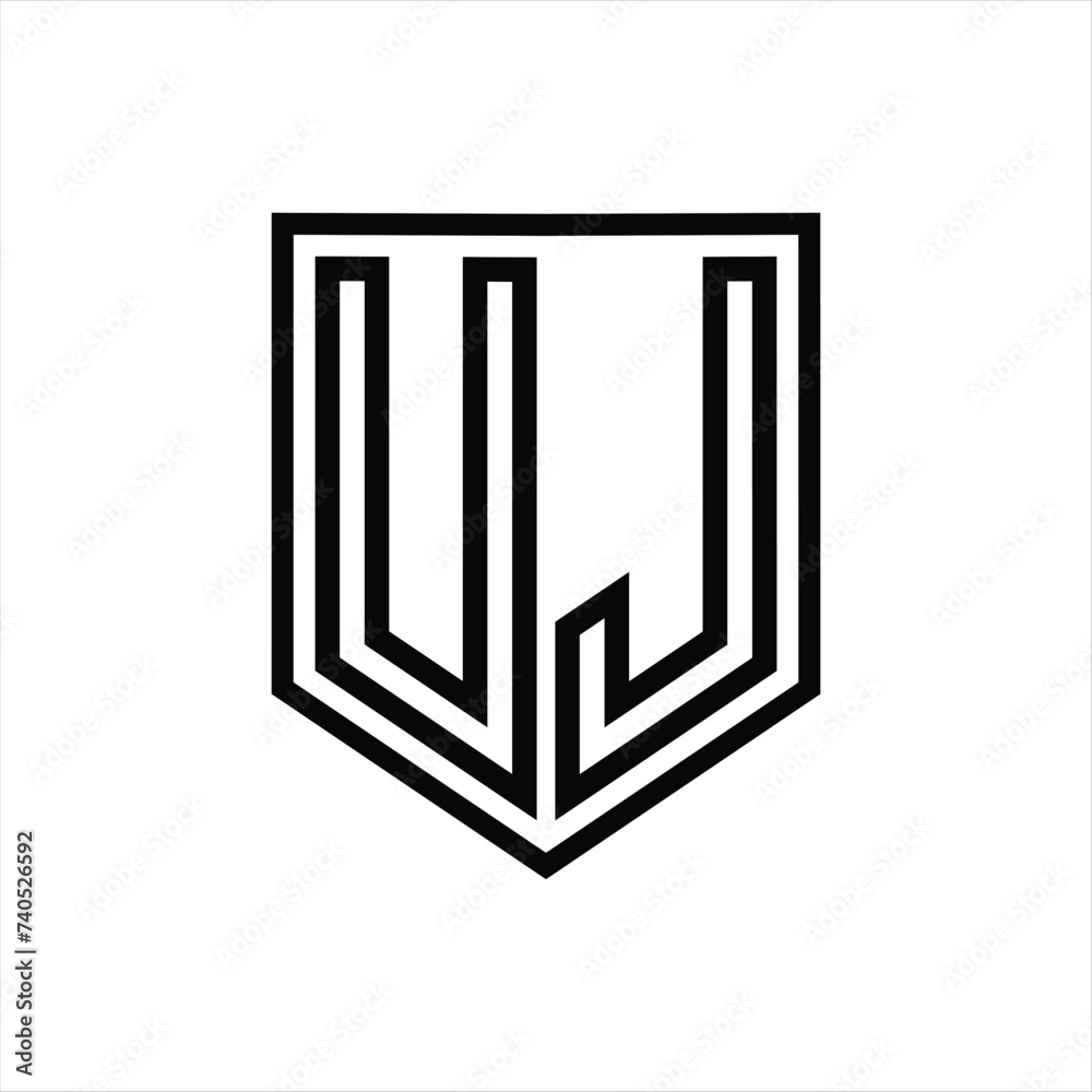 UJ Letter Logo monogram shield geometric line inside shield isolated style design UJ Letter Logo monogram shield geometric line inside shield isolated style design