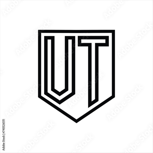 VT Letter Logo monogram shield geometric line inside shield isolated style design