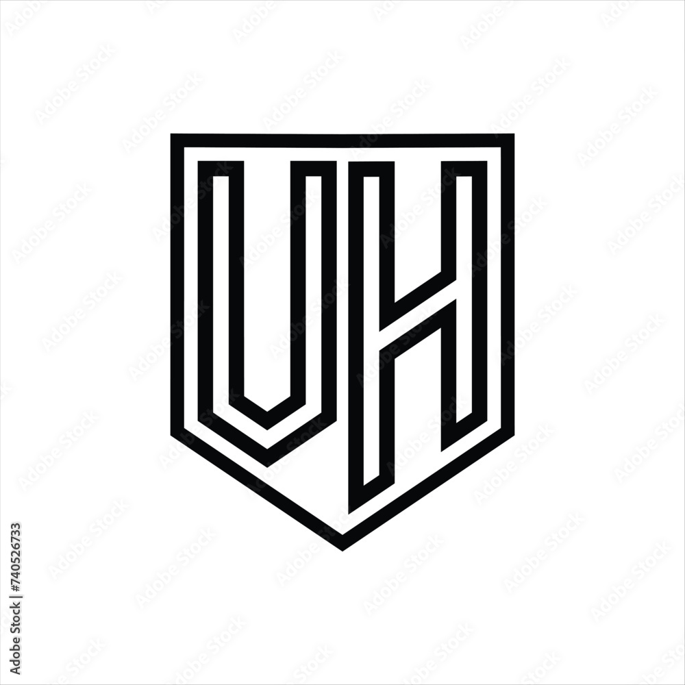 VH Letter Logo monogram shield geometric line inside shield isolated style design