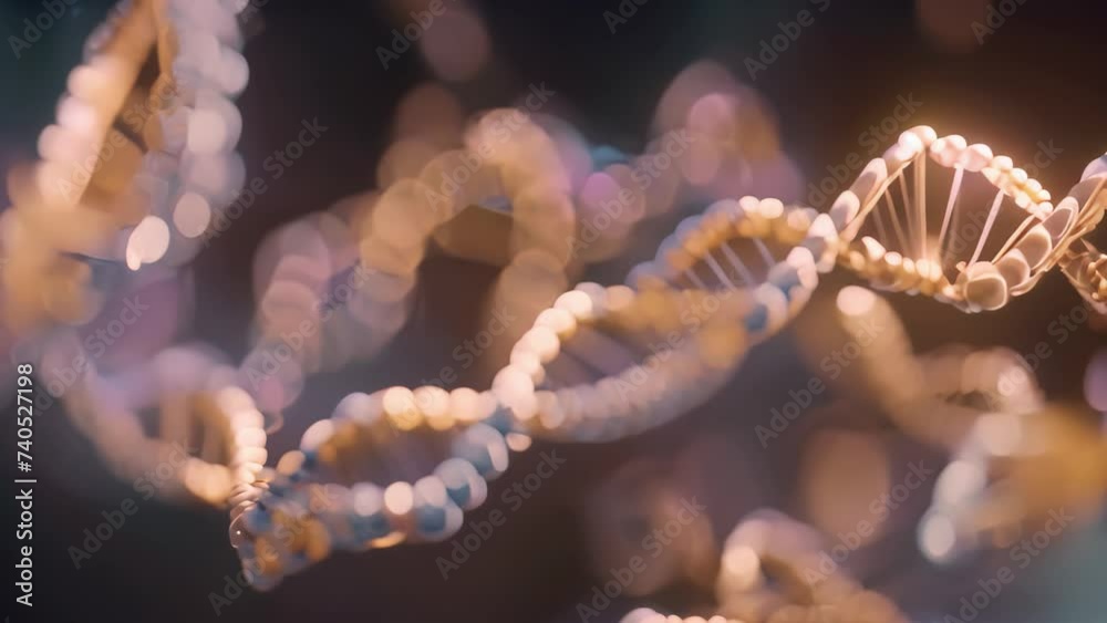 Detailed view of a human cell model showcasing DNA strands twisting and turning, Animated sequence of DNA strands twisting and turning, AI Generated
