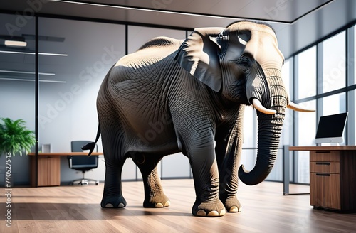 big elephant sitting inside an office