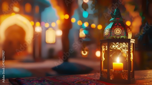A night in Ramadan. A colorful mosque and a lamp
