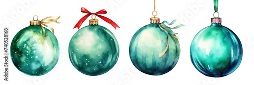 Set of Christmas balls with ornaments. Watercolor illustration.
