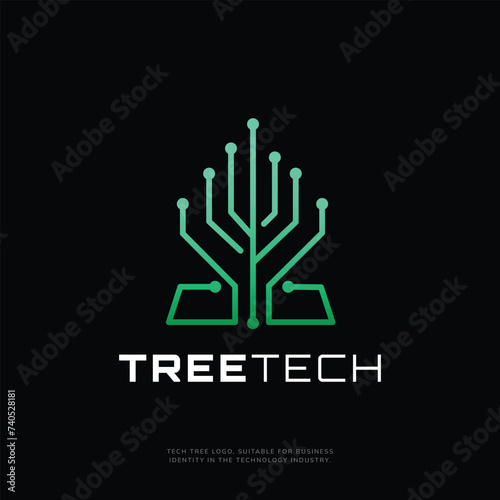 Tree Tech Logo Design Template Vector Illustration