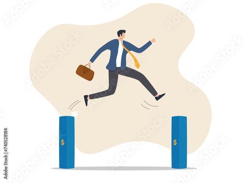 businessman jumping from dollar pole