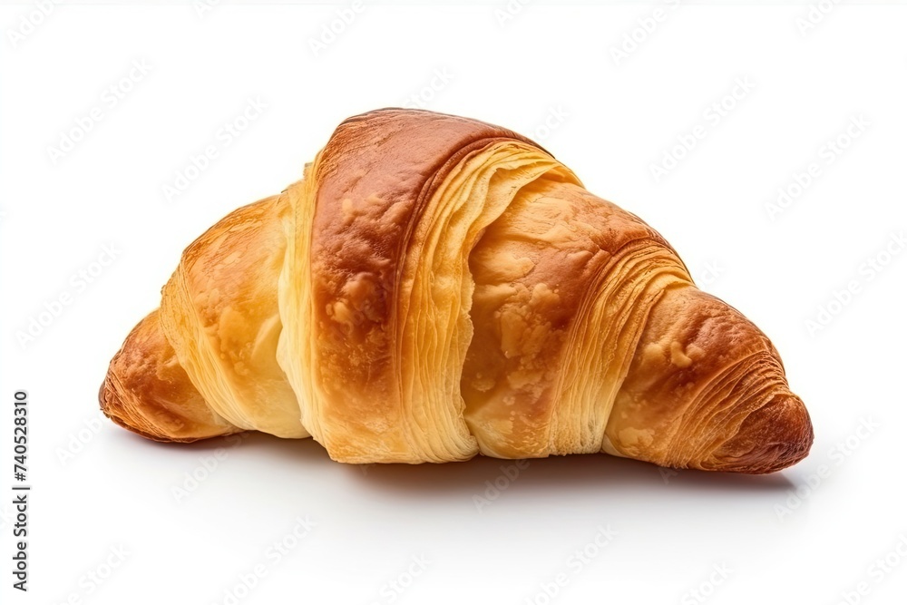 Isolated view of a golden croissant on a white background for bakery or breakfast theme