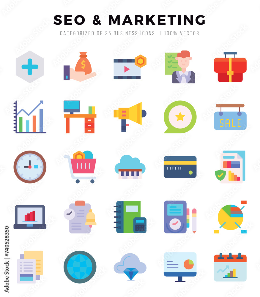 Set of 25 SEO & MARKETING Flat Icons Pack. Set of 25 SEO & MARKETING Flat Icons Pack.