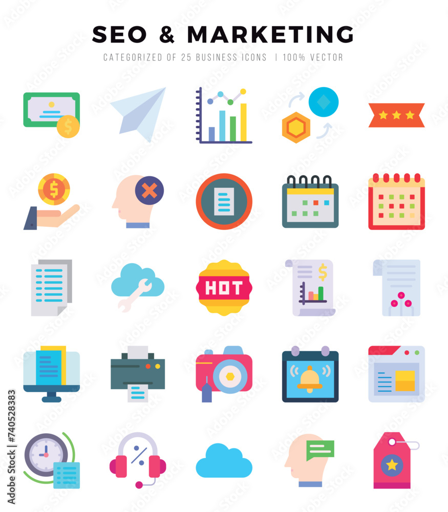 SEO & MARKETING Flat icons collection. 25 icon set. Vector illustration. SEO & MARKETING Flat icons collection. 25 icon set. Vector illustration.