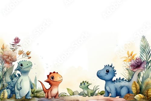 Watercolor children's background with dinosaurs