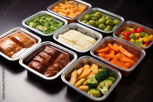 Delicious dishes conveniently packaged for workplace delivery, high-quality food photos