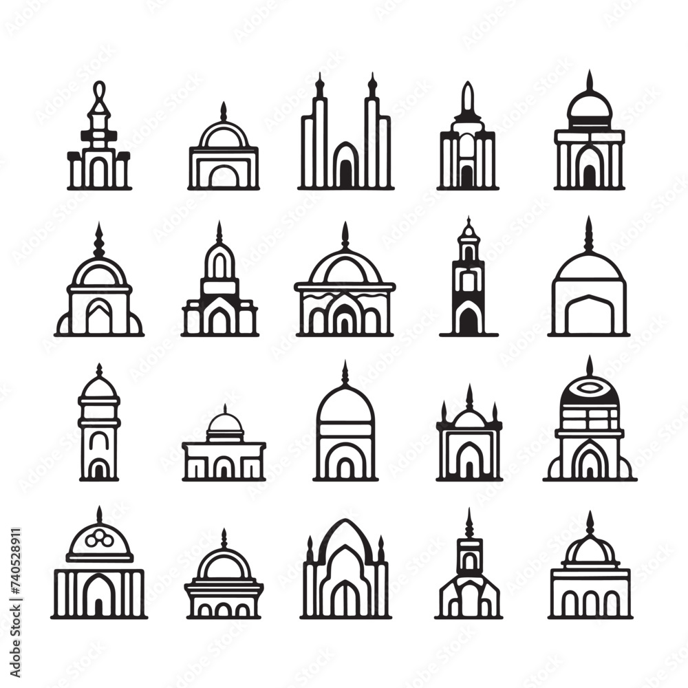 illustration vector graphic of mosque, perfect for mosque design, ramadhan icon, mosque vector, set of icons