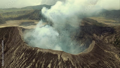 Breathtaking aerial view of Bromo Mount captured by drone, showcasing its majestic beauty and natural grandeur.
