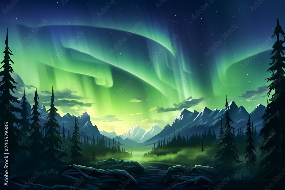 illustration of an aurora scene