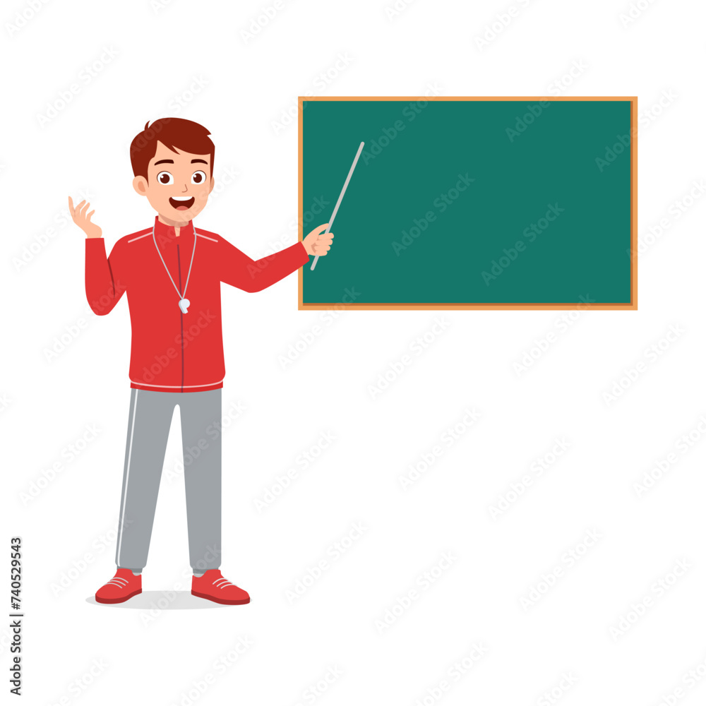 happy young physical education teacher explaining with board happy young physical education teacher explaining with board