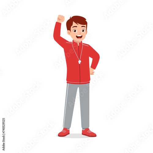 happy young physical education teacher standing