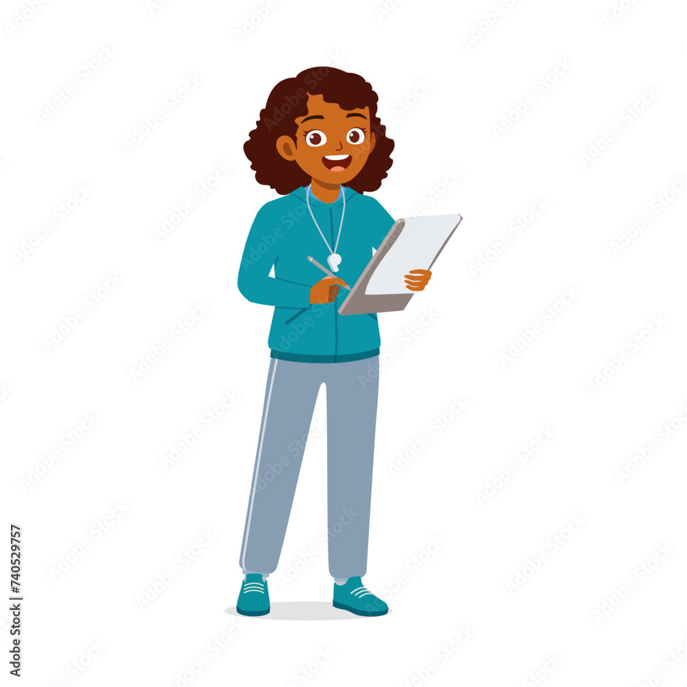 happy young physical education teacher holding note happy young physical education teacher holding note