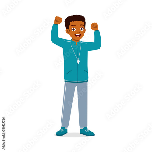 happy young physical education teacher standing