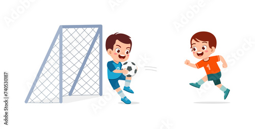 kid play football with friend together