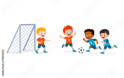 kid play football with friend together