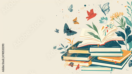 fun illustration of book and butterfly background