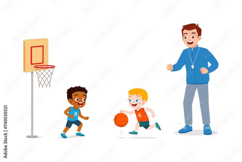 young teacher give lesson to children basketball team young teacher give lesson to children basketball team