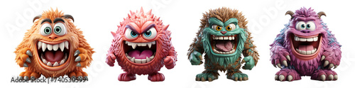 set of 3d animation of monster characters, generative ai