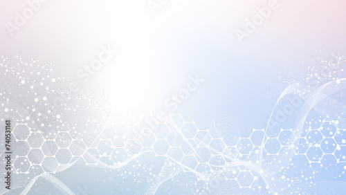 Modern abstract molecules structure for science or medical background. DNA helix or atom visualization. Molecular wave flow abstract background. illustration