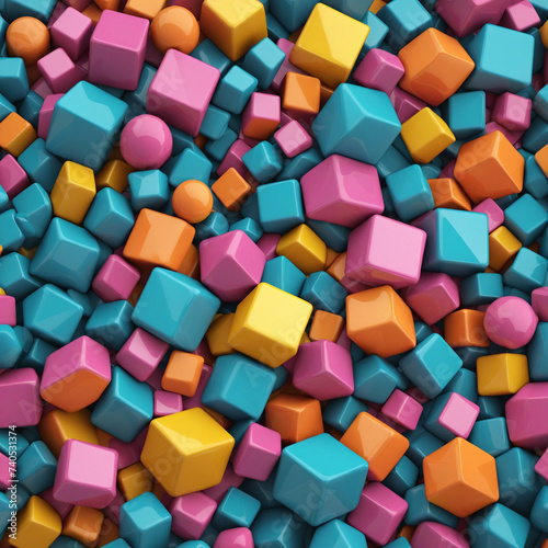 Set of colorful geometric structures  3d render  colorful cubes