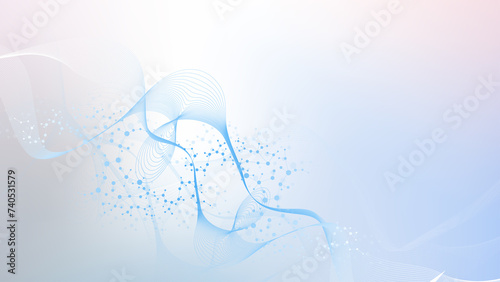 Modern science background with lines, dots and hexagons. Wave flow abstract background. Molecular structure for medical, technology, chemistry, science. illustration