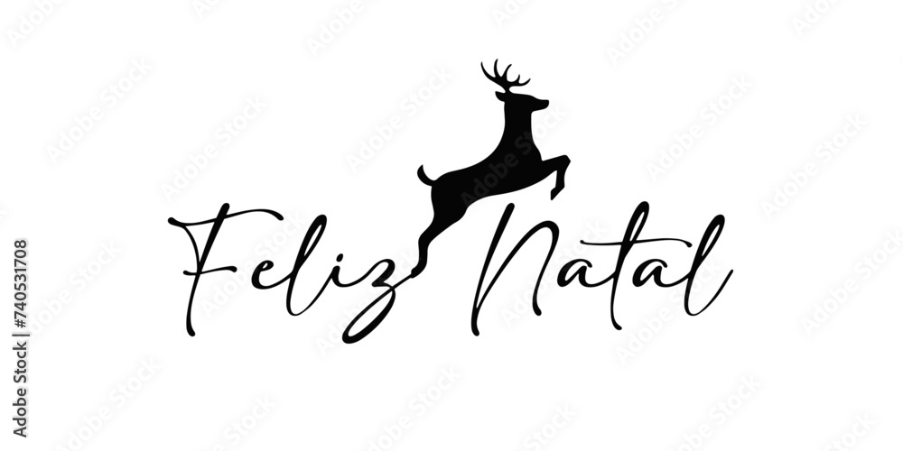 Vetor de Feliz Natal com uma rena 