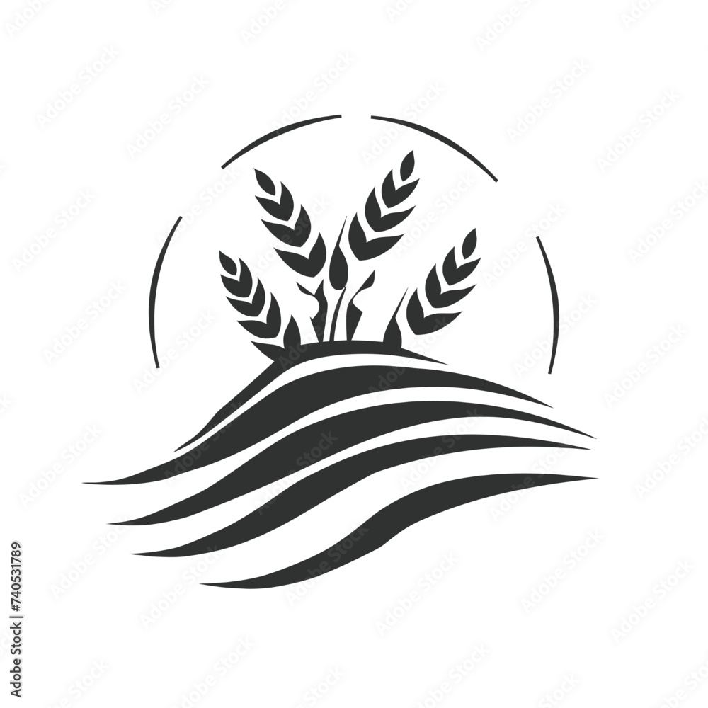 Fototapeta premium Black simple abstract farming logo element on white background Generative Ai