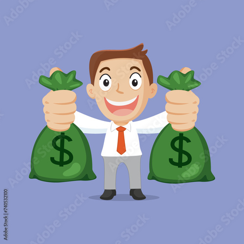 A rich man with bunch money. Flat, Vector, Illustration, Cartoon, EPS10. 