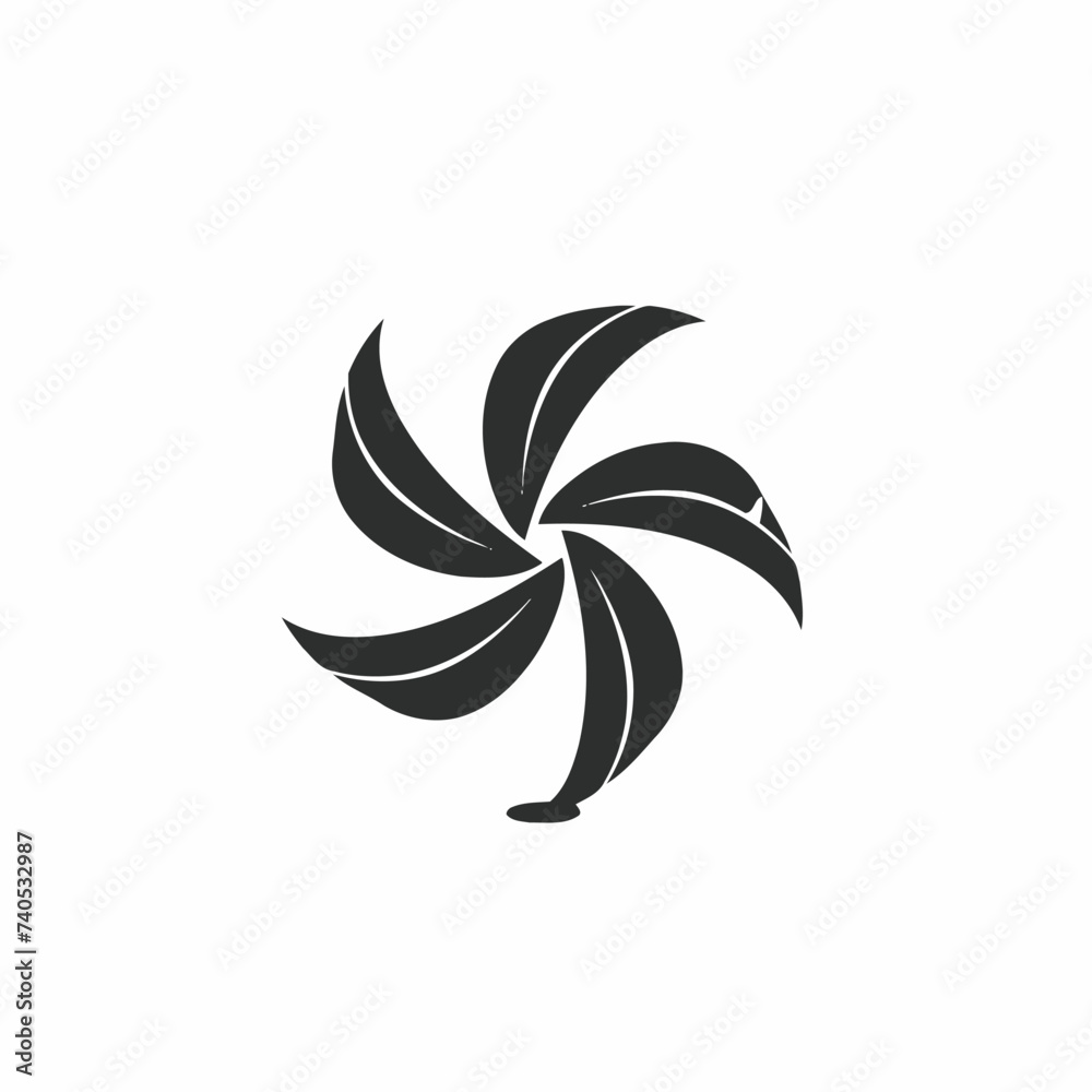 Black simple abstract flower logo element on white background Generative Ai