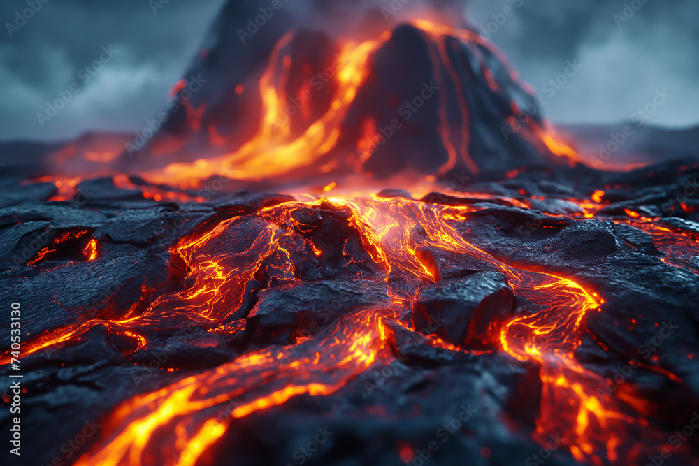Volcanic eruptions, lava, scenes of dangerous flames. - obrazy, fototapety, plakaty 