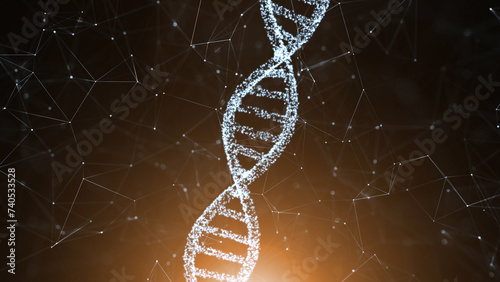 Dna structure rotation on digital cyberspace network illustration.