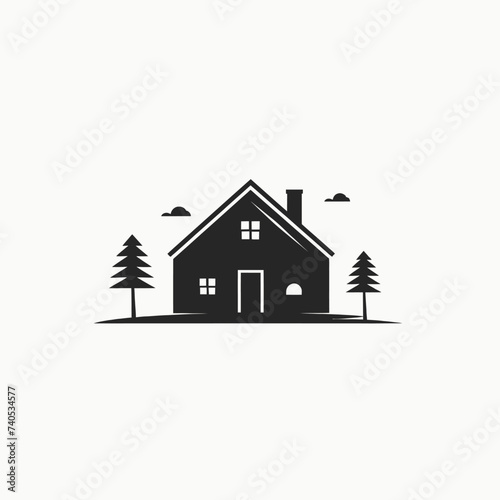 Black simple abstract house logo element on white background Generative Ai