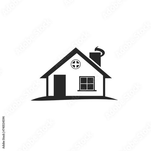 Black simple abstract house logo element on white background Generative Ai