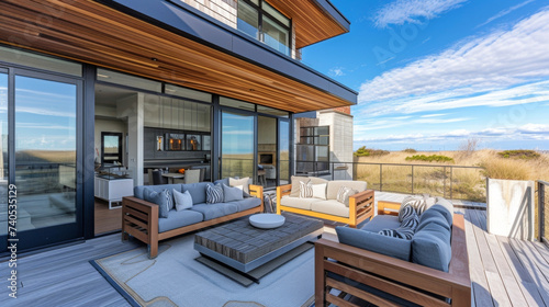Embracing the natural landscape of the dunes this striking home seamlessly blends into its surroundings while offering a modern and luxurious living space. The outdoor patio