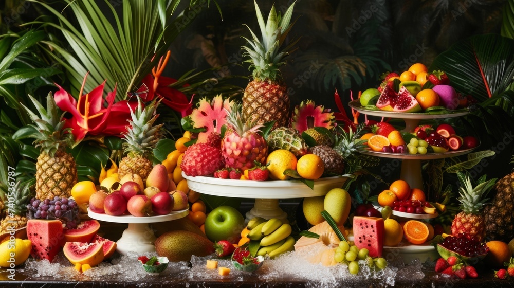 An eyecatching ad displaying a variety of exotic fruits urging visitors to discover new flavors and cultures. An eyecatching ad displaying a variety of exotic fruits urging visitors to discover new flavors and cultures.