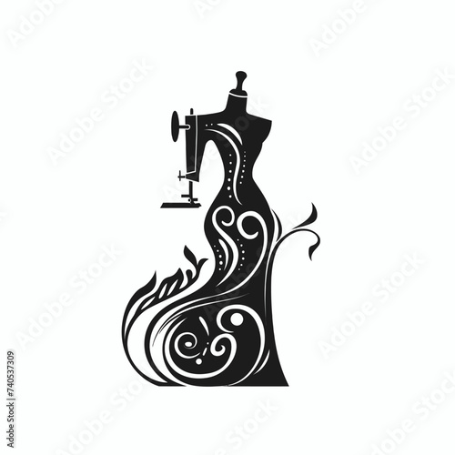 Black simple abstract sewing logo element on white background Generative Ai