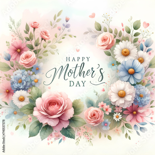 Mother's Day Floral Greeting Design. A gentle Mother's Day card featuring a delicate watercolor floral design with Happy Mother's Day text.
