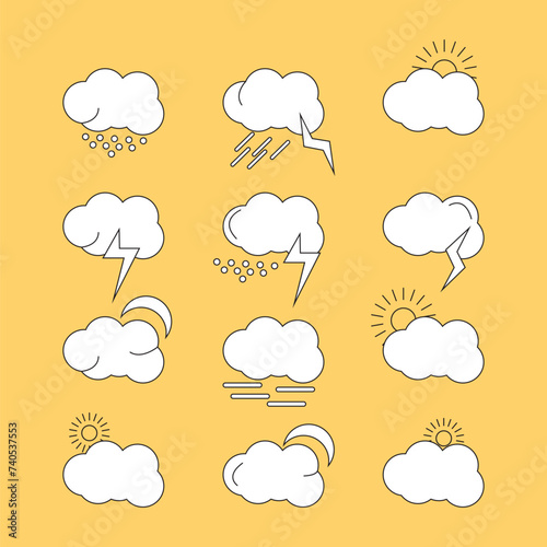 weather line icon pack including moon cloud warm light rain