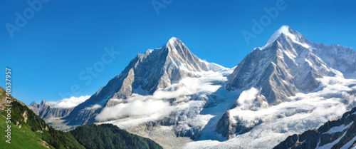 Landscape with Alpine snowy high mountains. Panorama.