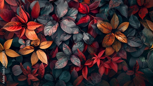 Illustration AI horizontal autumnal tapestry of vibrant foliage. Background concept, textures.