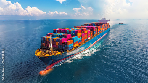 webinar banner side view of smart cargo ship carrying containers at sea